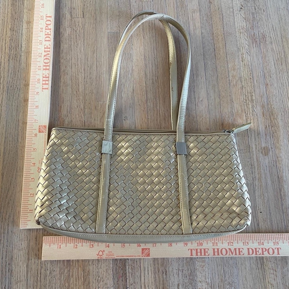 Vintage Y2K Aspects Woven Leather Handbag Metallic Gold‎ Shoulder Bag Purse - Picture 5 of 7